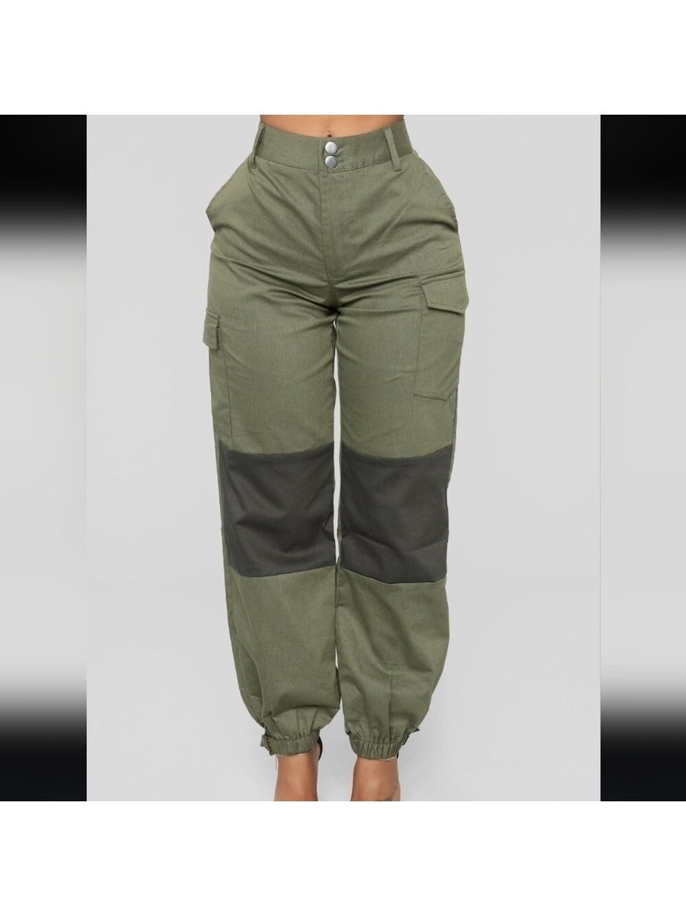 Fashion nova high waisted colorblock cargo pants color olive size Large